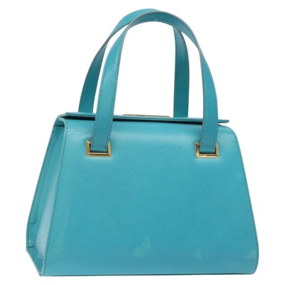 Christian Dior Hand Bag Leather Blue Gold Auth - Picture 1 of 16